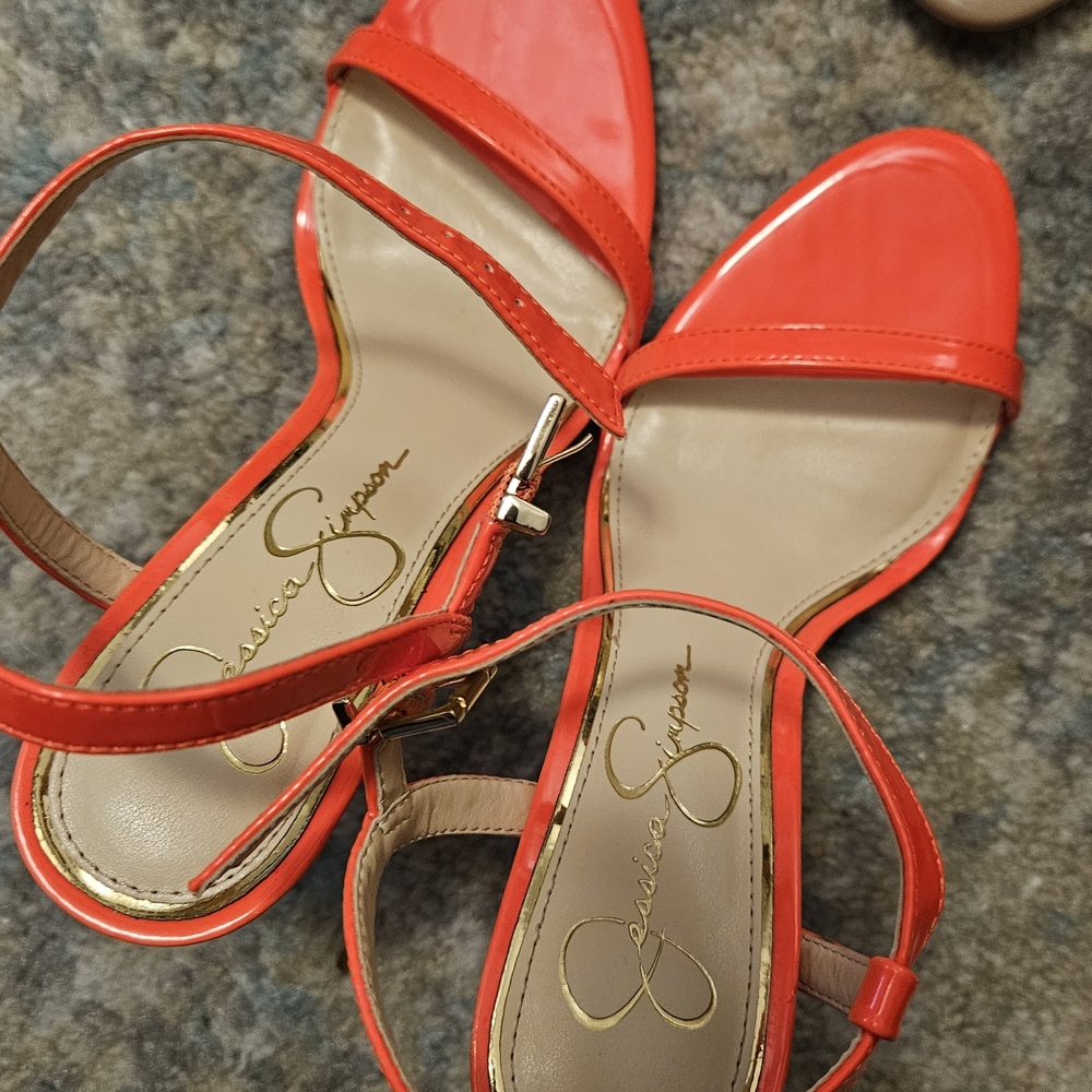 Jessica Simpson Red Heels with Glossy Finish and Thin Straps